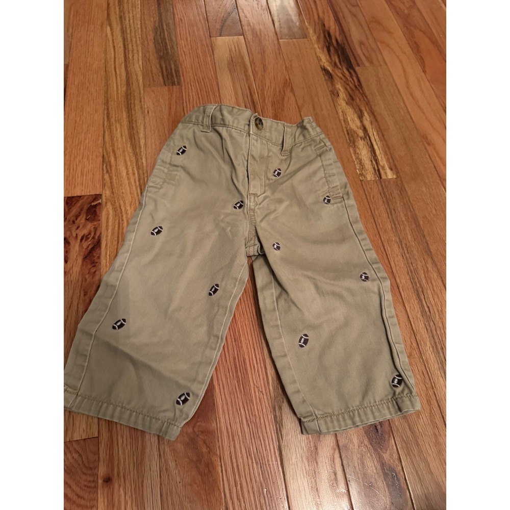 Gymboree Boys Khaki Chino Pants Embroidered Footballs Tan 12-18 Months